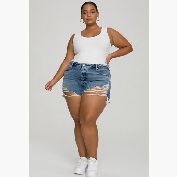 NWT Good American Bombshell Cutoff Denim Shorts 18, BLUE646